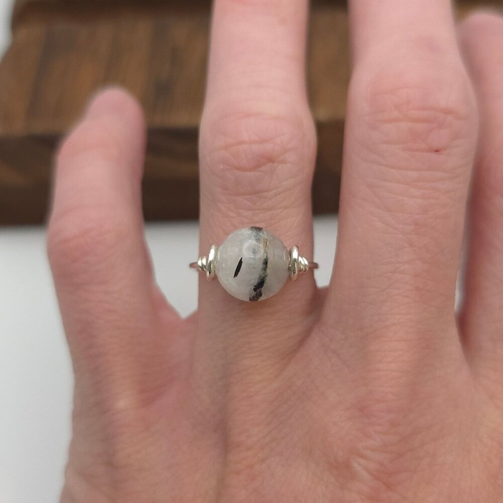 Size 6 Sterling Silver Handmade Spinning Rutilated Quartz Ring A399